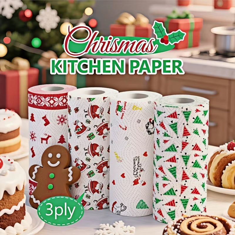 1Pcs Christmas Printed 3-Ply Kitchen Paper Oil Absorbent Absorbent Virgin Pulp Party Decor Festive Towel Kitchen Supplies