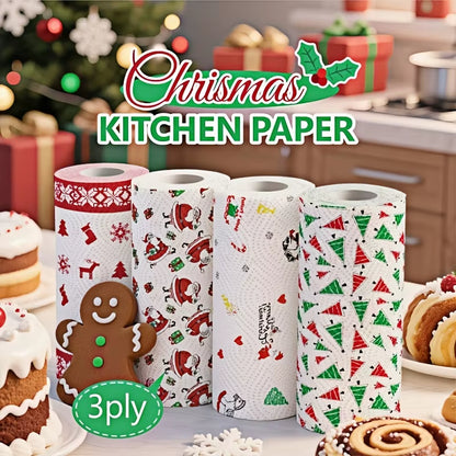 1Pcs Christmas Printed 3-Ply Kitchen Paper Oil Absorbent Absorbent Virgin Pulp Party Decor Festive Towel Kitchen Supplies