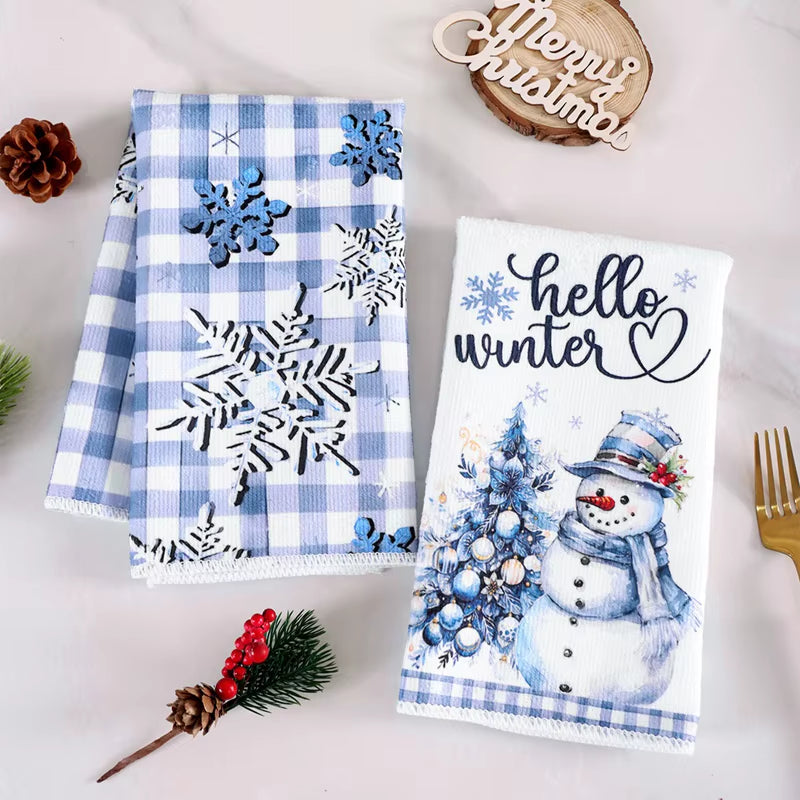 2Pcs Christmas Kitchen Towels Merry Christmas Party Decoration 2025 Xmas Snowman Dish Towel Navidad Natal New Year Gift 2026