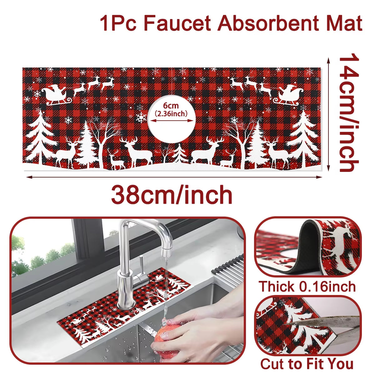 Christmas Kitchen Absorbent Mat Bathroom Sink Faucet Mats Non Slip Bath Mat Christmas Pattern Tablemat Christmas Room Decor 2024