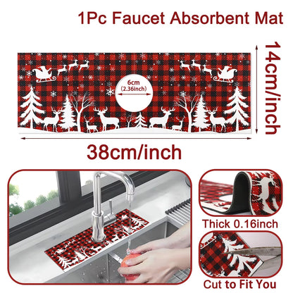 Christmas Kitchen Absorbent Mat Bathroom Sink Faucet Mats Non Slip Bath Mat Christmas Pattern Tablemat Christmas Room Decor 2024