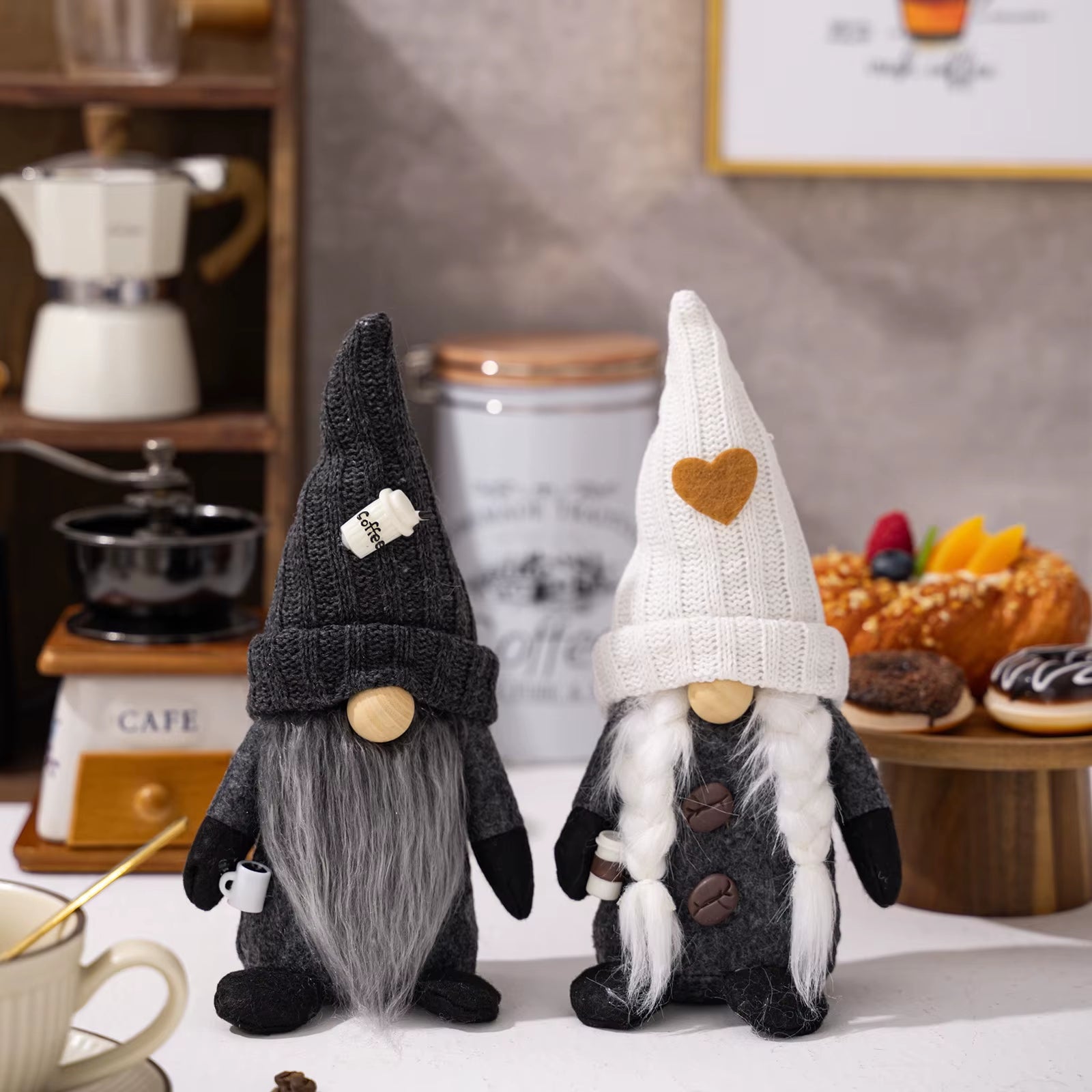 1/2 Pcs Coffee Gnome Coffee Bar Decoration, Handmade Swedish Gift Farmhouse Plush with Coffee Bag Christmas Kitchen Decoration