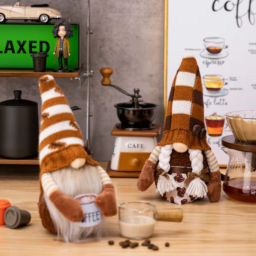 1/2 Pcs Coffee Gnome Coffee Bar Decoration, Handmade Swedish Gift Farmhouse Plush with Coffee Bag Christmas Kitchen Decoration
