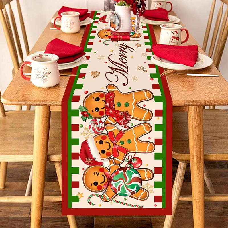 Christmas Table Runner Christmas Decorations Cute Cartoon Santa Claus Gingerbread Man Table Cover Xmas Table Accessories Navidad