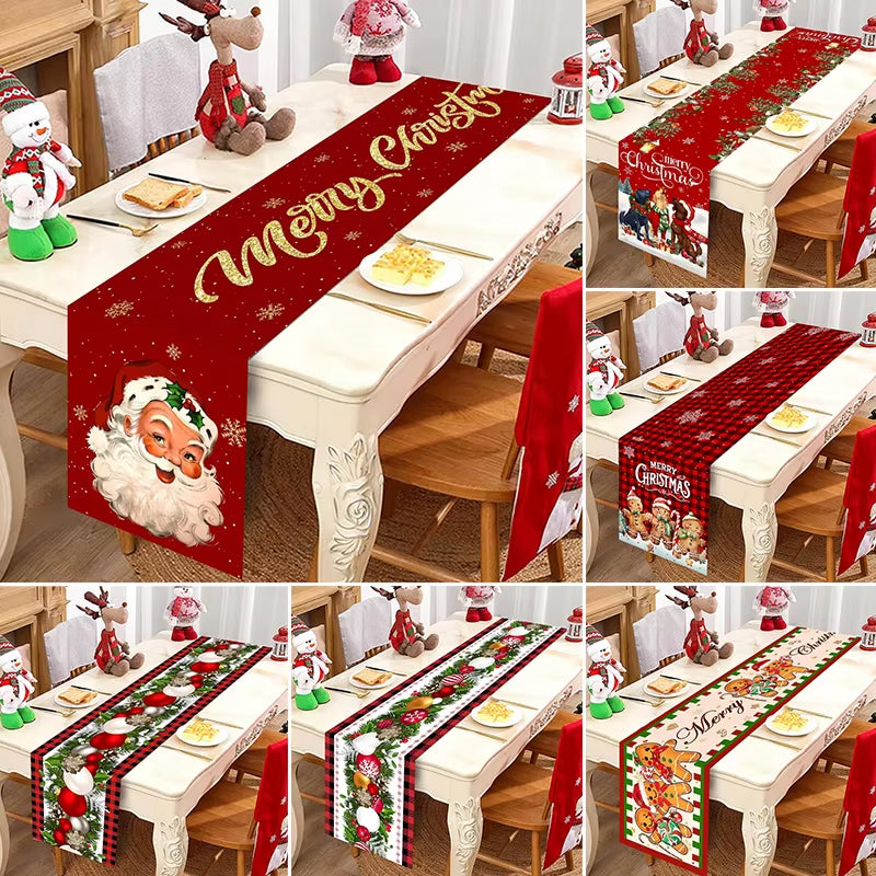 Christmas Table Runner Christmas Decorations Cute Cartoon Santa Claus Gingerbread Man Table Cover Xmas Table Accessories Navidad