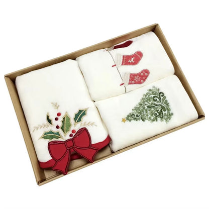 3PCS Christmas Hand Towels Washcloth Pure Cotton Bathroom Christmas Kitchen Towels Basin Towels