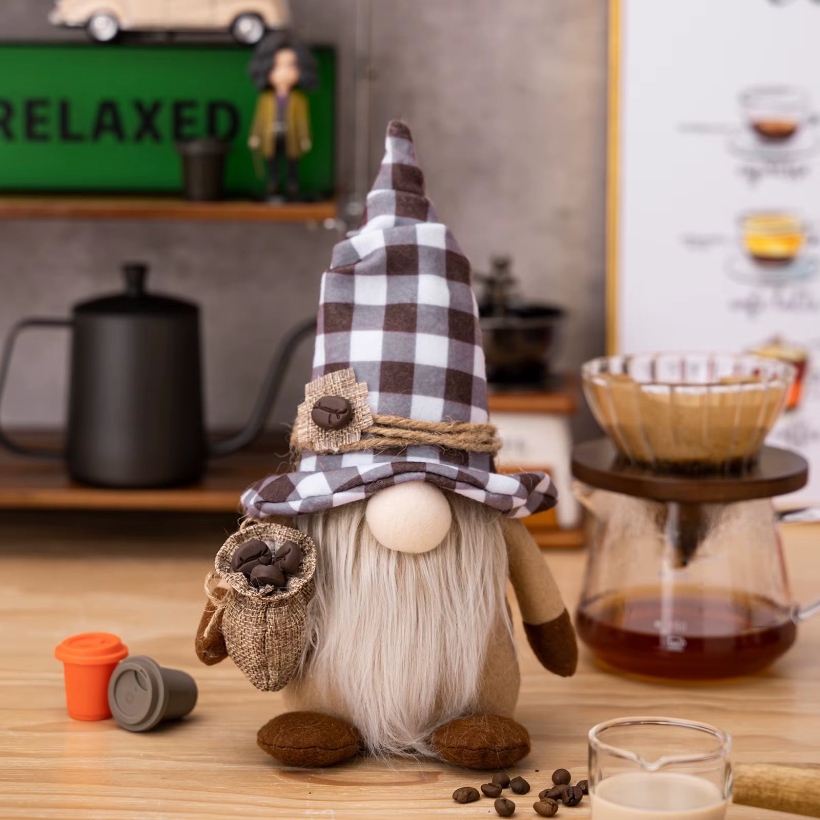 1/2 Pcs Coffee Gnome Coffee Bar Decoration, Handmade Swedish Gift Farmhouse Plush with Coffee Bag Christmas Kitchen Decoration