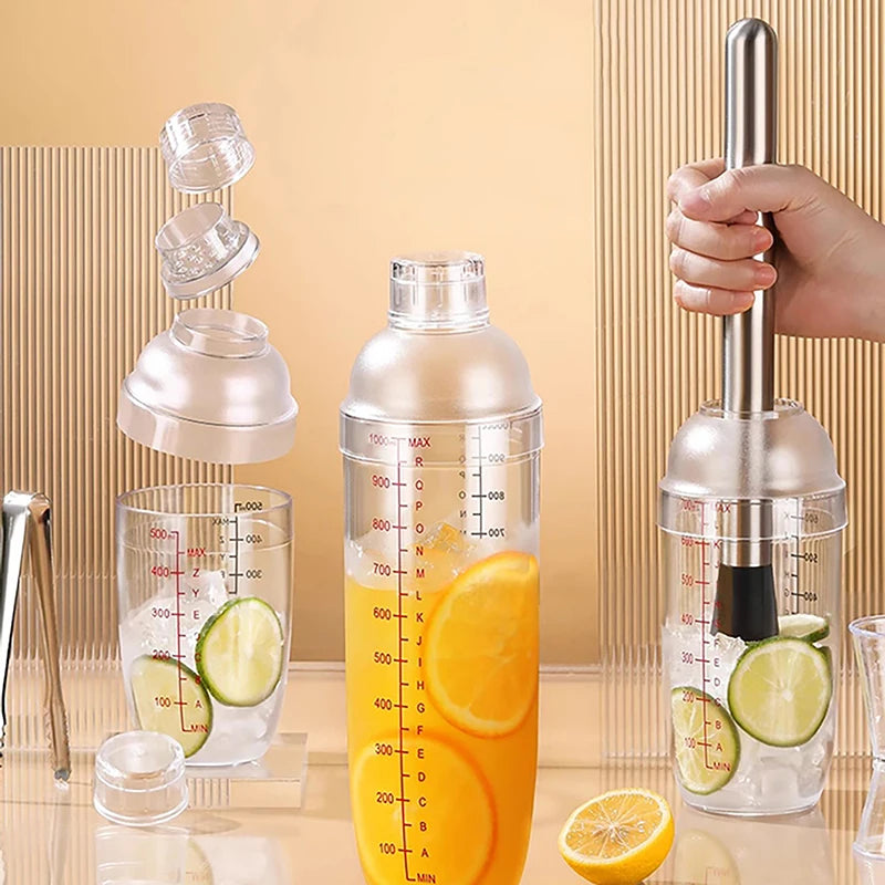 Plastic Cocktail Shaker Hand Shaker Cup with Scales 350Ml/530Ml/700Ml/1000Ml Milk Tea Wine Drink Shaker Mixer Bar Tool