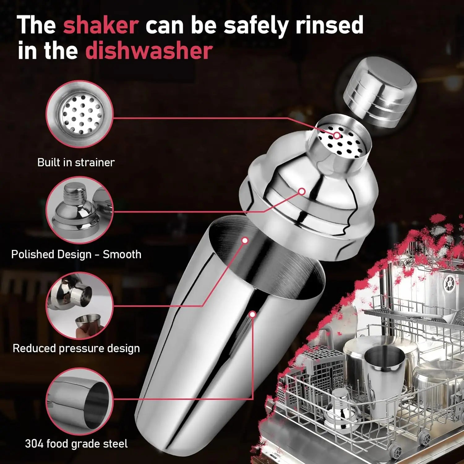 24 Oz 750Ml Stainless Steel Cocktail Shaker Set - Mixed Drink Shaker - Martini Shaker Set with Built in Strainer