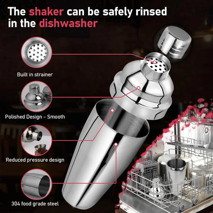 24 Oz 750Ml Stainless Steel Cocktail Shaker Set - Mixed Drink Shaker - Martini Shaker Set with Built in Strainer