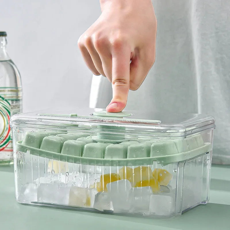 One Press Ice Cube Maker Tray with Lid and Silicone Mold for Freezing Drinks Easily at Home or Bar