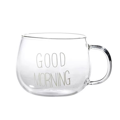 Letter Transparent Glass Cup Creative Coffee Tea Drinks Dessert Breakfast Milk Cup Glass Mugs Handle Drinkware Couple Gifts