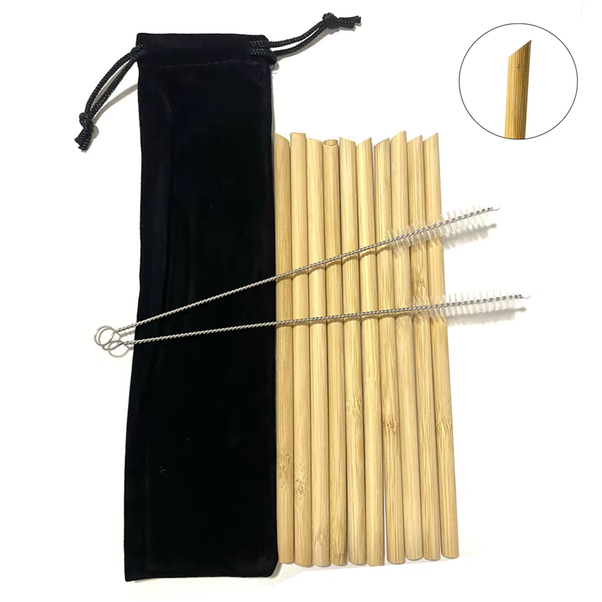 10Pcs Natural Bamboo Straw Reusable Drinking Straws with Case Biodegradable Eco-Friendly Bamboo Straws for Cocktail Bar Drinks