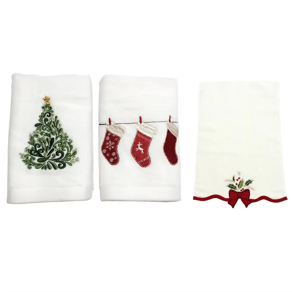 3PCS Christmas Hand Towels Washcloth Pure Cotton Bathroom Christmas Kitchen Towels Basin Towels