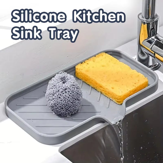 Silicone Faucet Mat Kitchen Sink Tray Soap Dispenser Sponge Drain Pad Sink Splashdrying Mat Countertop Storage Tray Soaptray