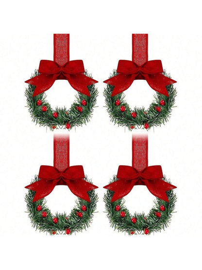Small Christmas Wreaths,Christmas Kitchen Cabinet Wreaths Wirh Red Berries, Mini Christmas Wreaths for Centerpiece Front Door Decor,Christmas Decorations,Living Room Decorations,Office Decorations