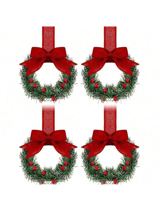 Small Christmas Wreaths,Christmas Kitchen Cabinet Wreaths Wirh Red Berries, Mini Christmas Wreaths for Centerpiece Front Door Decor,Christmas Decorations,Living Room Decorations,Office Decorations