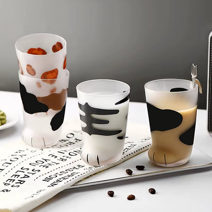Animals Glass Cup 300ML Creative Cute Cartoon Cat Paw Water Bottle Milk Juice Frosted Drinking Cold Drink Mug Coffee Cup