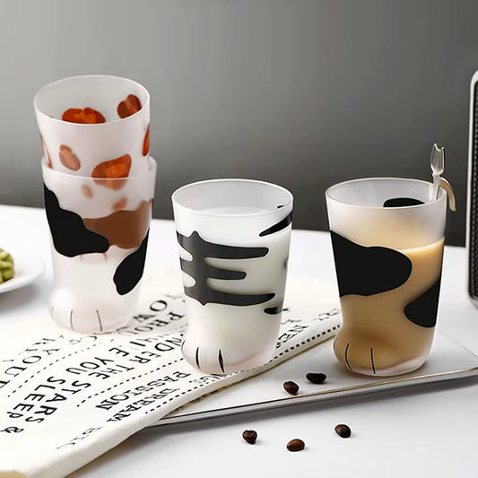 Animals Glass Cup 300ML Creative Cute Cartoon Cat Paw Water Bottle Milk Juice Frosted Drinking Cold Drink Mug Coffee Cup