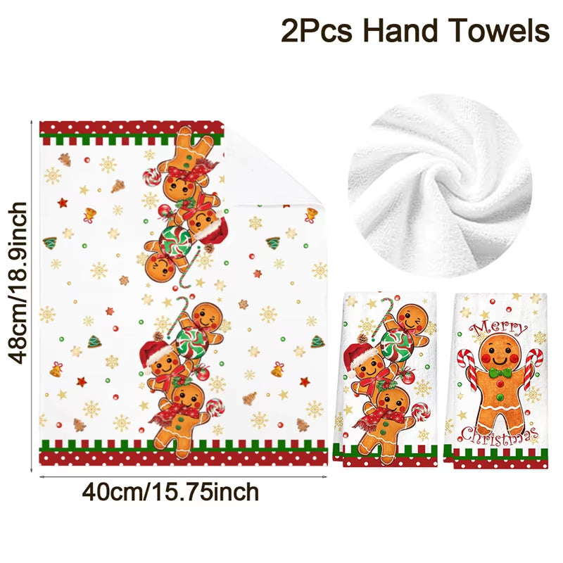 2Pcs Christmas Kitchen Towels Merry Christmas Party Decoration 2025 Gingerbread Man Dish Towel Navidad Natal New Year Gift 2026