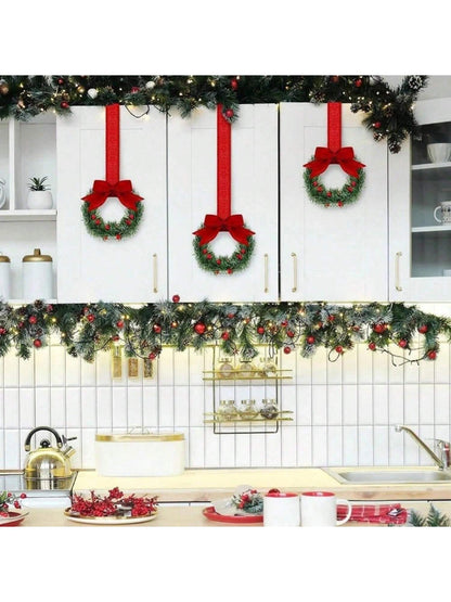 Small Christmas Wreaths,Christmas Kitchen Cabinet Wreaths Wirh Red Berries, Mini Christmas Wreaths for Centerpiece Front Door Decor,Christmas Decorations,Living Room Decorations,Office Decorations