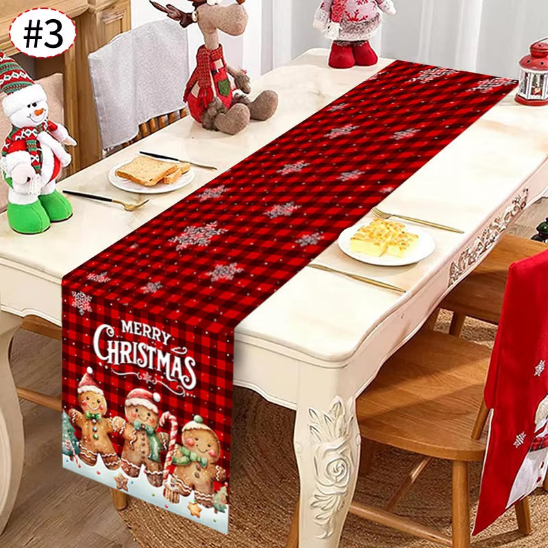 Christmas Table Runner Christmas Decorations Cute Cartoon Santa Claus Gingerbread Man Table Cover Xmas Table Accessories Navidad