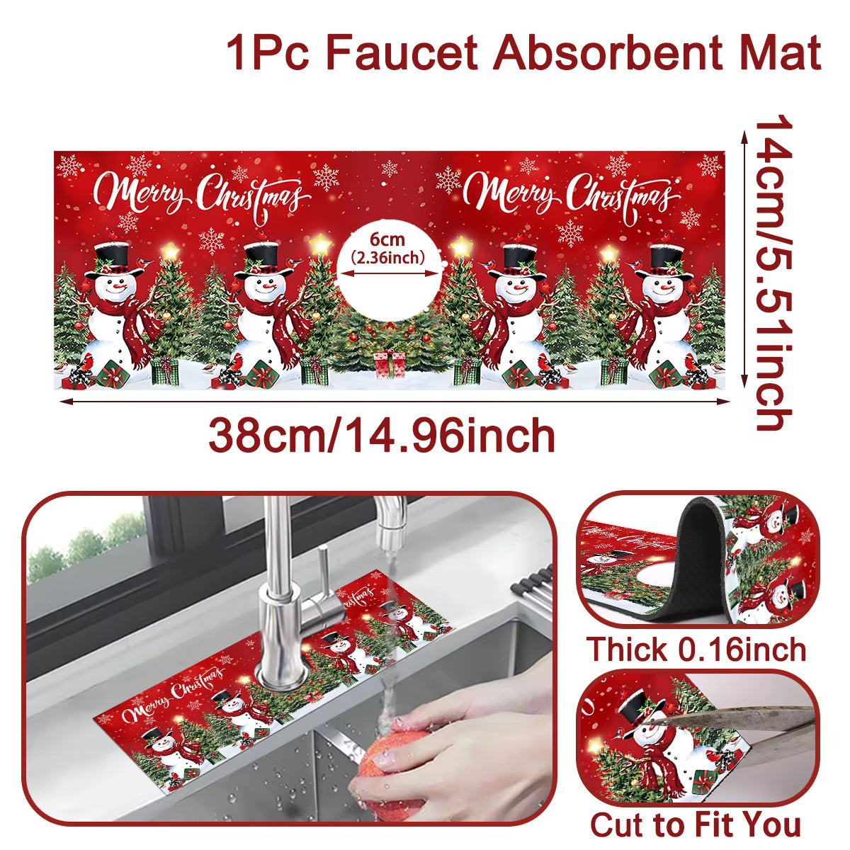 Christmas Kitchen Absorbent Mat Bathroom Sink Faucet Mats Non Slip Bath Mat Christmas Pattern Tablemat Christmas Room Decor 2024