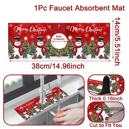 Christmas Kitchen Absorbent Mat Bathroom Sink Faucet Mats Non Slip Bath Mat Christmas Pattern Tablemat Christmas Room Decor 2024