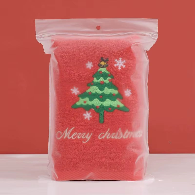 Large Christmas Hand Towels for Bathroom, Cotton Christmas Kitchen Towels, Decorative Embroidery Holiday Towels for Kids