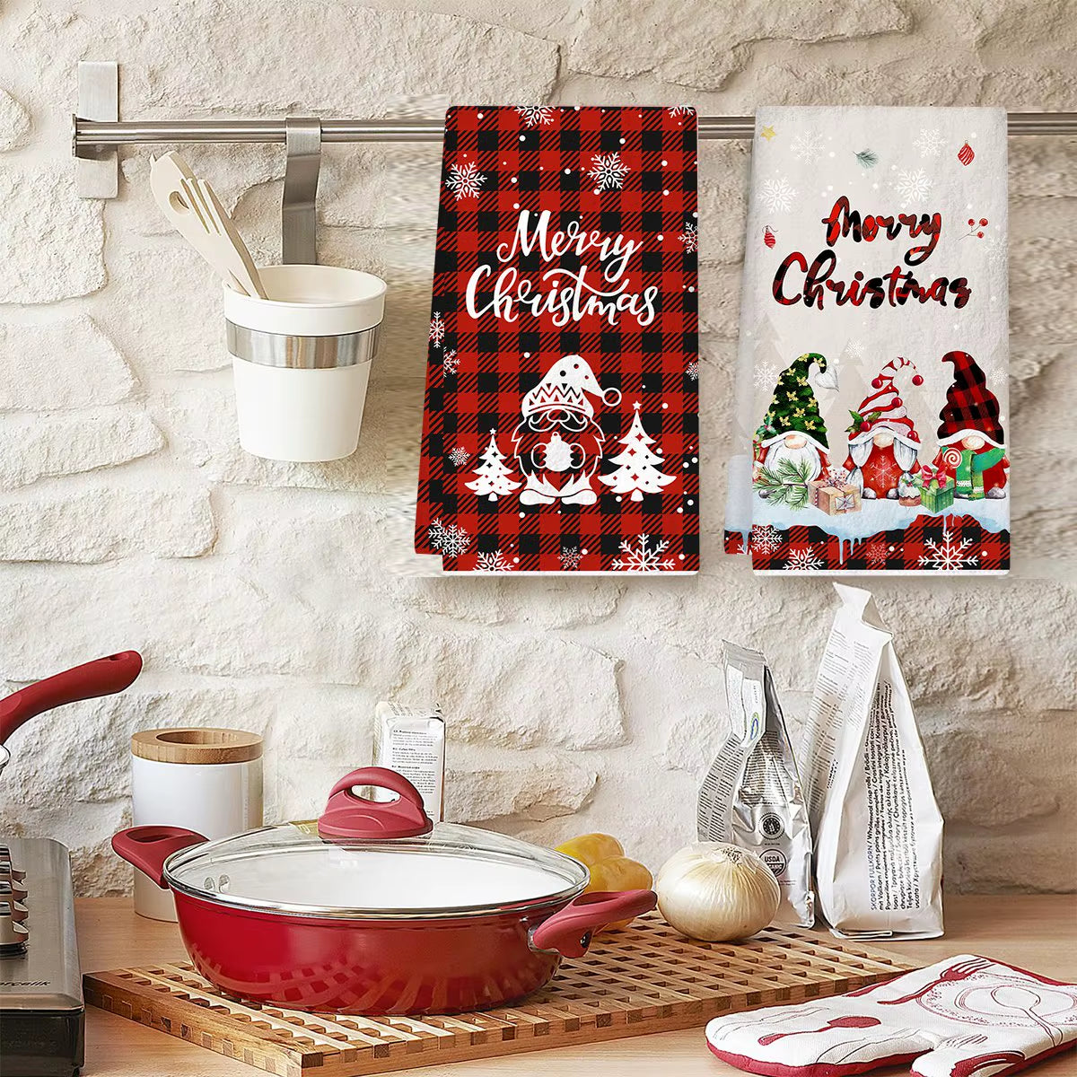 2Pcs Christmas Kitchen Towels Merry Christmas Party Decoration 2025 Xmas Gnome Home Kitchen Dish Cloth Navidad New Year Gifts