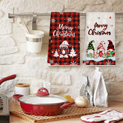 2Pcs Christmas Kitchen Towels Merry Christmas Party Decoration 2025 Xmas Gnome Home Kitchen Dish Cloth Navidad New Year Gifts