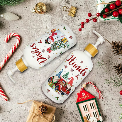 Christmas Soap Dispenser Set of 2, Christmas Kitchen Decor, Xmas Gnomes Soap Dispenser with Tray for Home Indoor Decorations