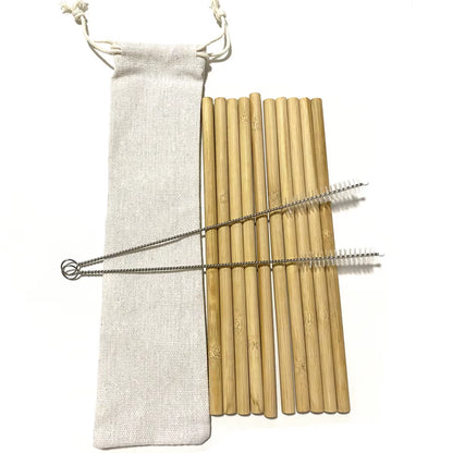 10Pcs Natural Bamboo Straw Reusable Drinking Straws with Case Biodegradable Eco-Friendly Bamboo Straws for Cocktail Bar Drinks