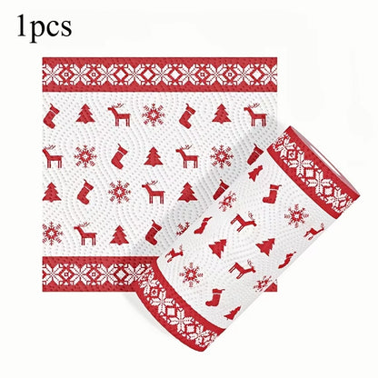 1Pcs Christmas Printed 3-Ply Kitchen Paper Oil Absorbent Absorbent Virgin Pulp Party Decor Festive Towel Kitchen Supplies