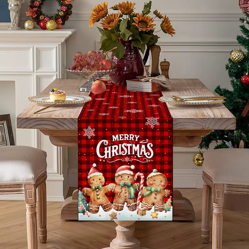Christmas Table Runner Christmas Decorations Cute Cartoon Santa Claus Gingerbread Man Table Cover Xmas Table Accessories Navidad