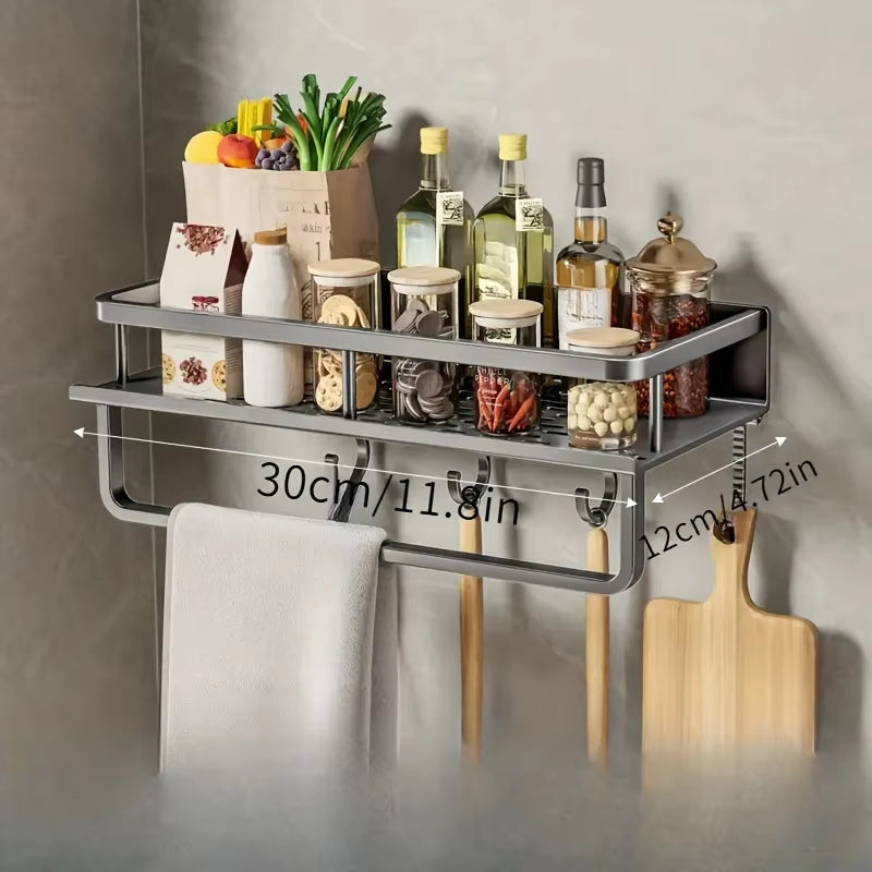 Aluminum Wall-Mounted Shelf Multifunctional Kitchen Spice Storage Rack Kitchen Space Management Solution Kitchen Accessories