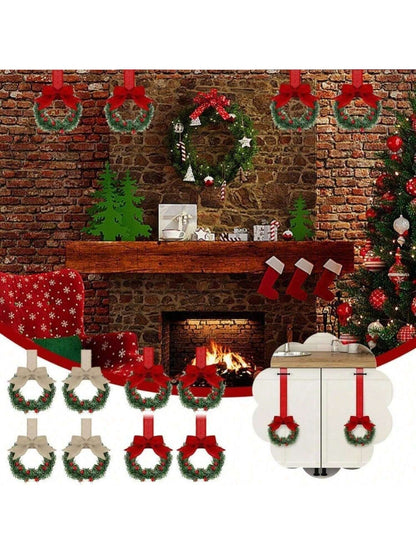 Small Christmas Wreaths,Christmas Kitchen Cabinet Wreaths Wirh Red Berries, Mini Christmas Wreaths for Centerpiece Front Door Decor,Christmas Decorations,Living Room Decorations,Office Decorations