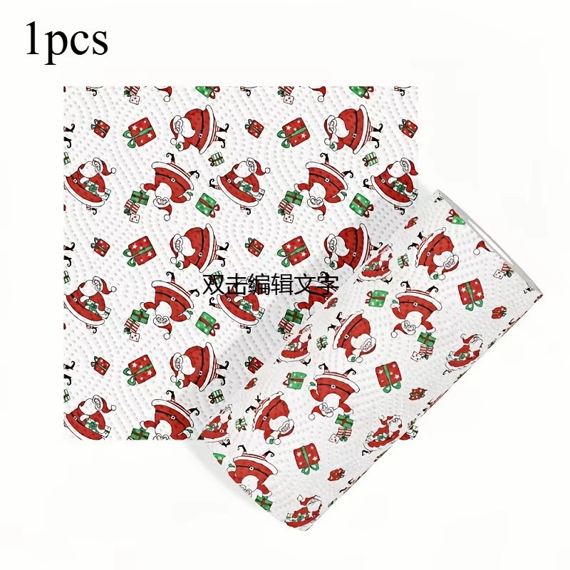 1Pcs Christmas Printed 3-Ply Kitchen Paper Oil Absorbent Absorbent Virgin Pulp Party Decor Festive Towel Kitchen Supplies