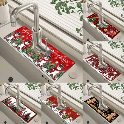 Christmas Kitchen Absorbent Mat Bathroom Sink Faucet Mats Non Slip Bath Mat Christmas Pattern Tablemat Christmas Room Decor 2024
