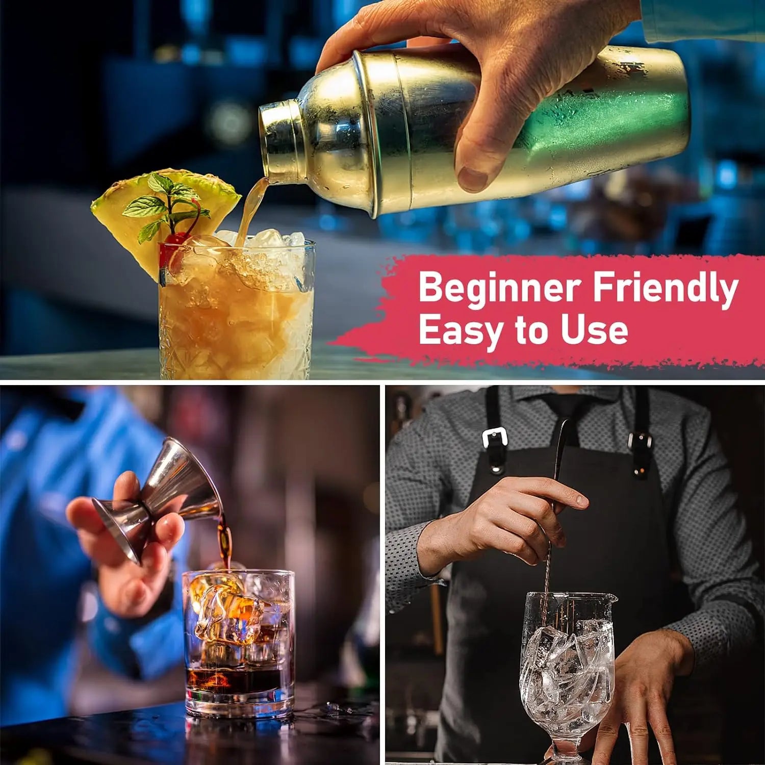 24 Oz 750Ml Stainless Steel Cocktail Shaker Set - Mixed Drink Shaker - Martini Shaker Set with Built in Strainer