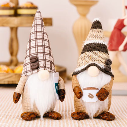 1/2 Pcs Coffee Gnome Coffee Bar Decoration, Handmade Swedish Gift Farmhouse Plush with Coffee Bag Christmas Kitchen Decoration