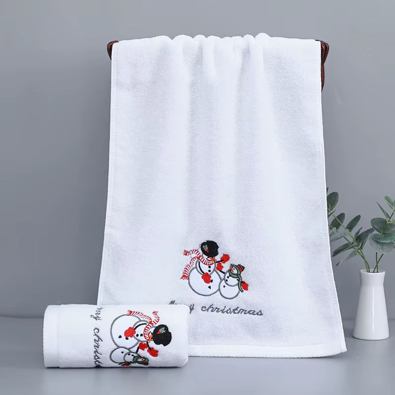 Large Christmas Hand Towels for Bathroom, Cotton Christmas Kitchen Towels, Decorative Embroidery Holiday Towels for Kids