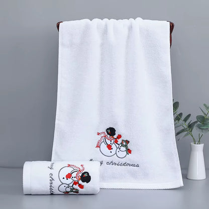 Large Christmas Hand Towels for Bathroom, Cotton Christmas Kitchen Towels, Decorative Embroidery Holiday Towels for Kids
