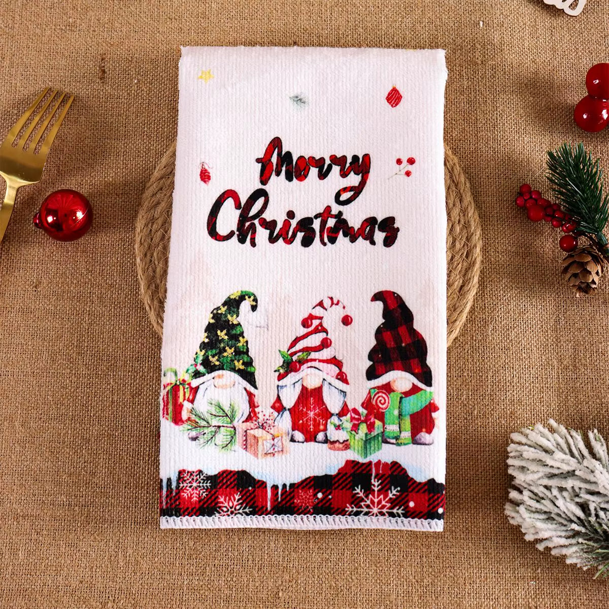 2Pcs Christmas Kitchen Towels Merry Christmas Party Decoration 2025 Xmas Gnome Home Kitchen Dish Cloth Navidad New Year Gifts