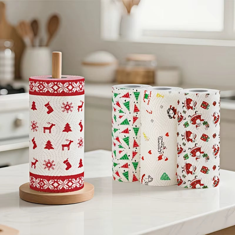 1Pcs Christmas Printed 3-Ply Kitchen Paper Oil Absorbent Absorbent Virgin Pulp Party Decor Festive Towel Kitchen Supplies