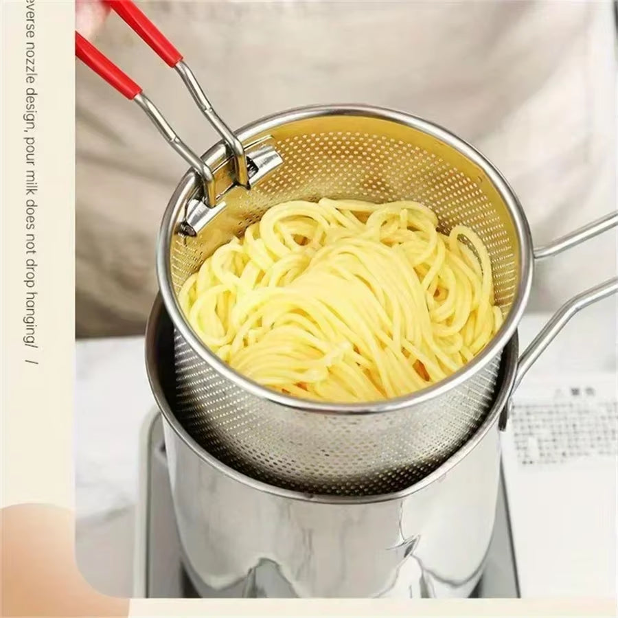 Stainless Steel Fryer with French Fries and Chicken Wings, Household Small Oil Pot with Filter Screen, Tianfu Luo Pot