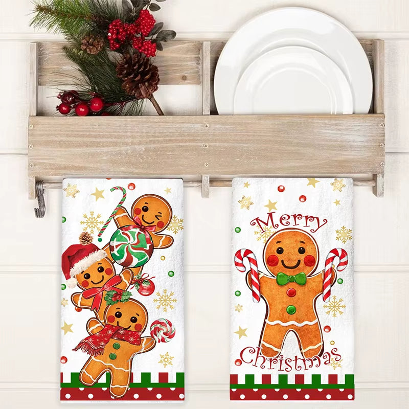 2Pcs Christmas Kitchen Towels Merry Christmas Party Decoration 2025 Gingerbread Man Dish Towel Navidad Natal New Year Gift 2026