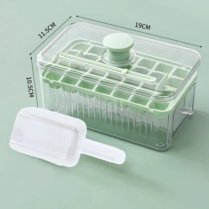 One Press Ice Cube Maker Tray with Lid and Silicone Mold for Freezing Drinks Easily at Home or Bar