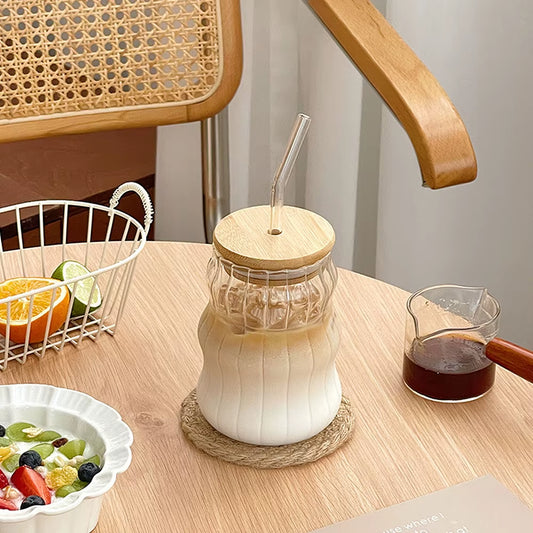 500Ml Glass Cup with Lid and Straw Transparent Bubble Tea Cup Juice Glass Beer Can Milk Mocha Cups Breakfast Mug Drinkware