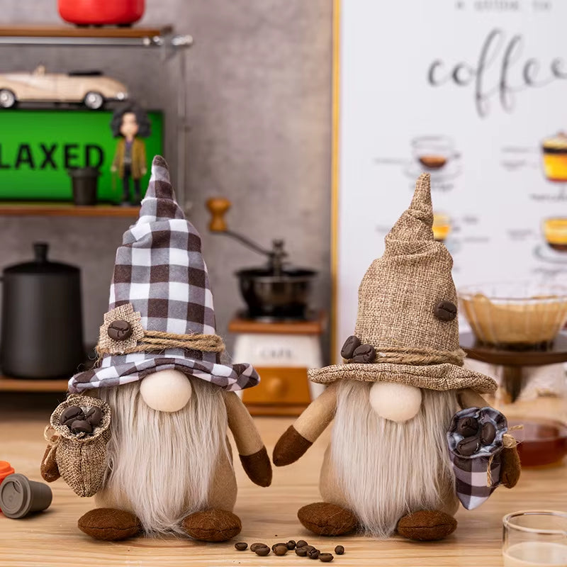 1/2 Pcs Coffee Gnome Coffee Bar Decoration, Handmade Swedish Gift Farmhouse Plush with Coffee Bag Christmas Kitchen Decoration